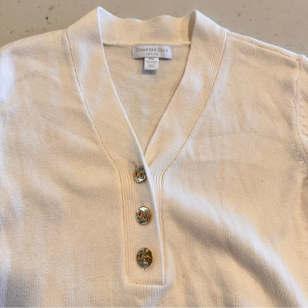 Charter Club V-Neck Ivory Sweater Petite Medium Like new!